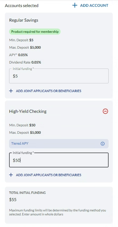 Type in your initial funding amount for the accounts selected.