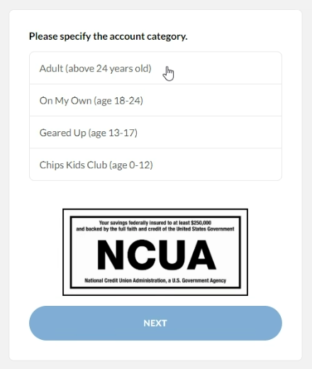 Select an account category.