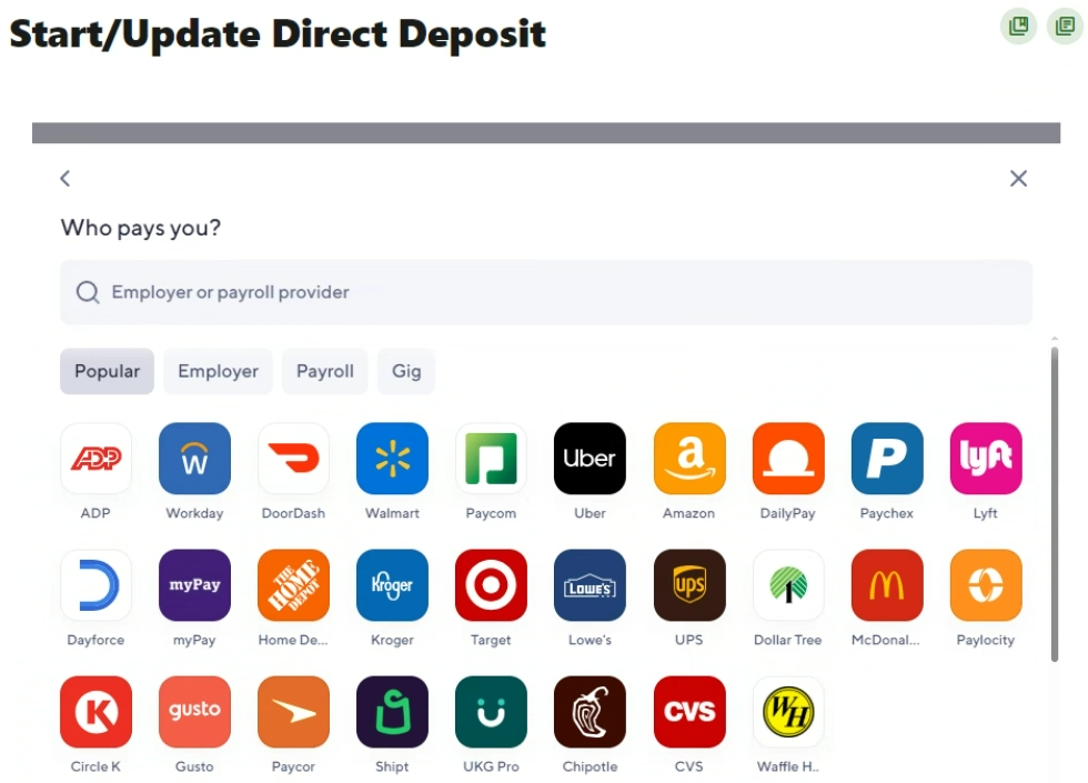 Select your employer or payroll provider.